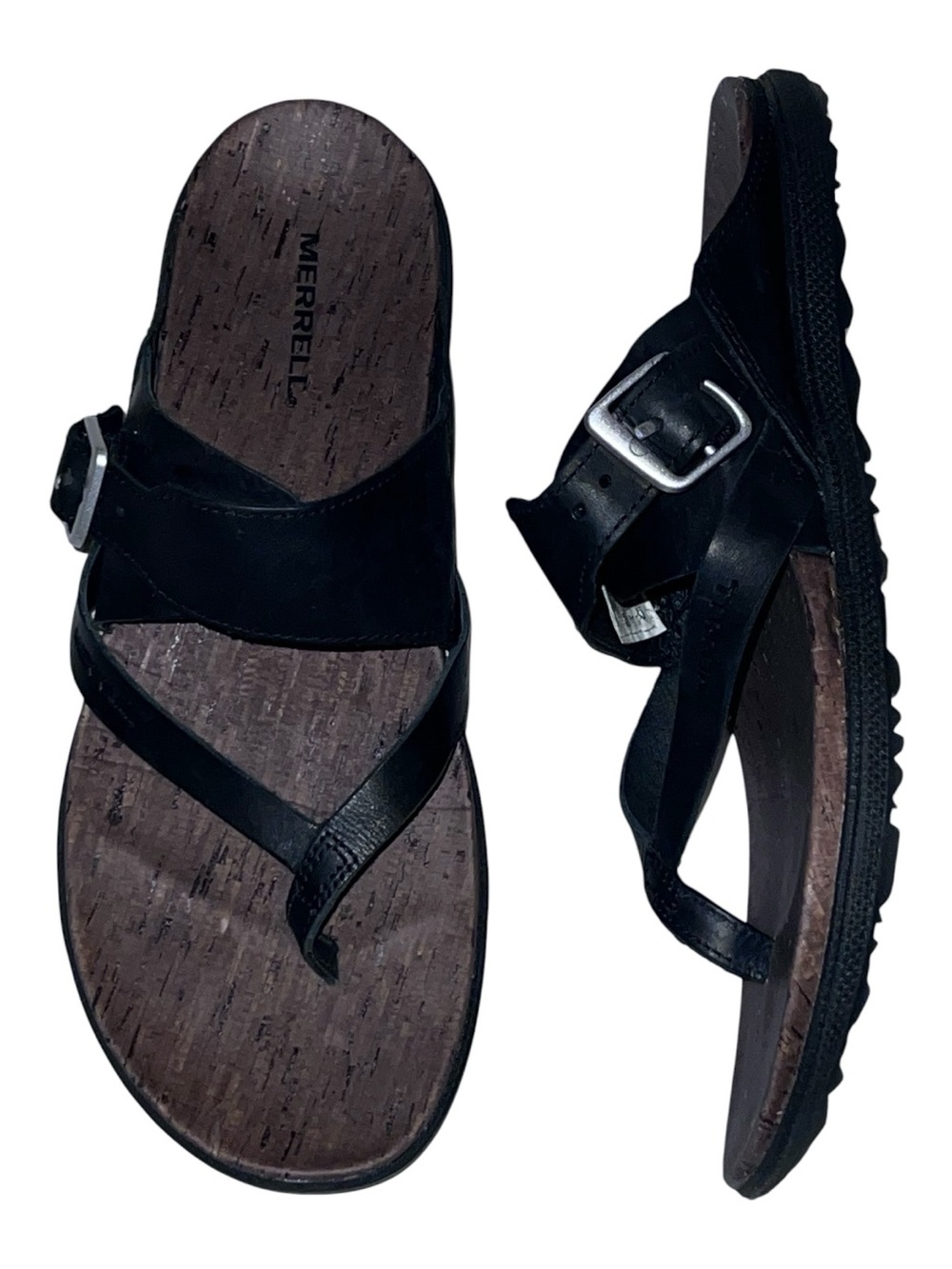 Merrill women’s Black Around Town Thong Buckle Sandals